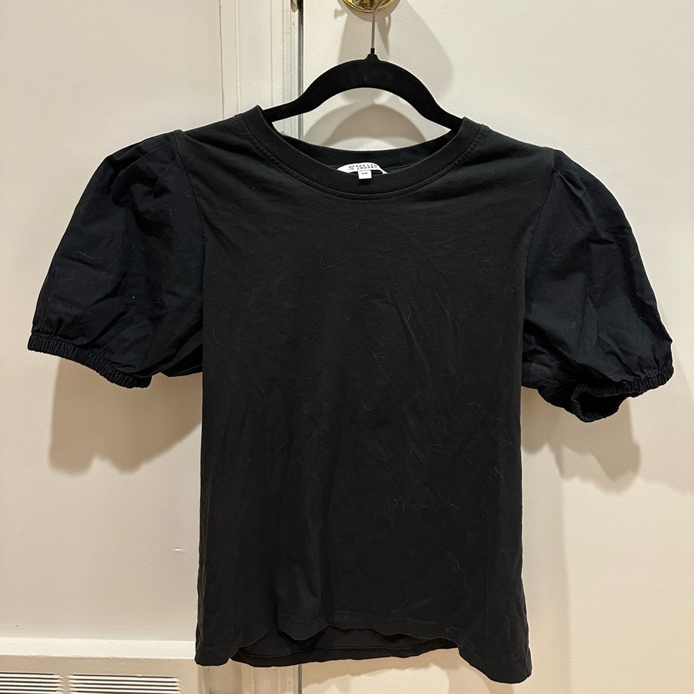 Derek Lam 10 Crosby Puff Short Sleeve Black Top